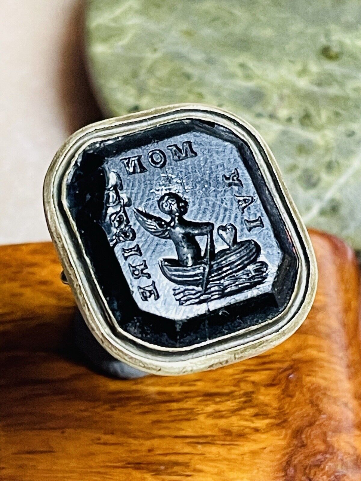 Antique Victorian Glass Seal Fob with  MOTTO" MON DESIRE" 1850'S