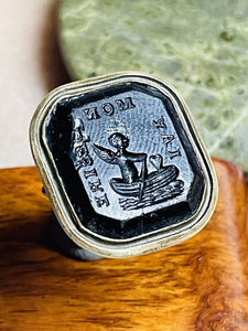 Antique Victorian Glass Seal Fob with  MOTTO" MON DESIRE" 1850'S