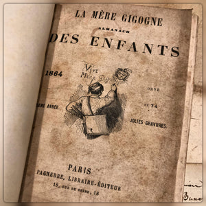 Antique 1864 - French Almanach de la mere Gigogne PURPLE Book