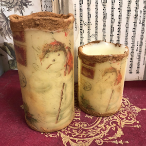 Flameless LED 4" or 6" Snowman Pillar candle with timer - C179