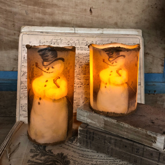 Flameless LED 4" or 6" Snowman Pillar candle with timer - C71