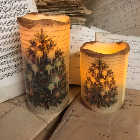 Flameless LED 4" or 6" Christmas Tree Pillar candle with timer - C81