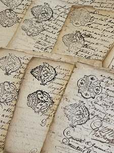 STUNNING 1700's Double Stamped Antique French Script Document Pages