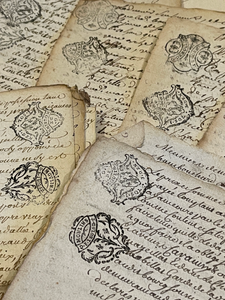 STUNNING 1700's Double Stamped Antique French Script Document Pages