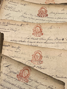 Original 1700's ORANGE/RED Stamped Antique French Script Document Pages