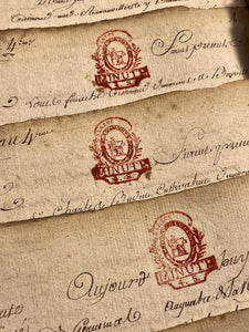 Original 1700's ORANGE/RED Stamped Antique French Script Document Pages