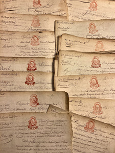 Original 1700's ORANGE/RED Stamped Antique French Script Document Pages