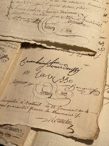 Original 1700's ORANGE/RED Stamped Antique French Script Document Pages