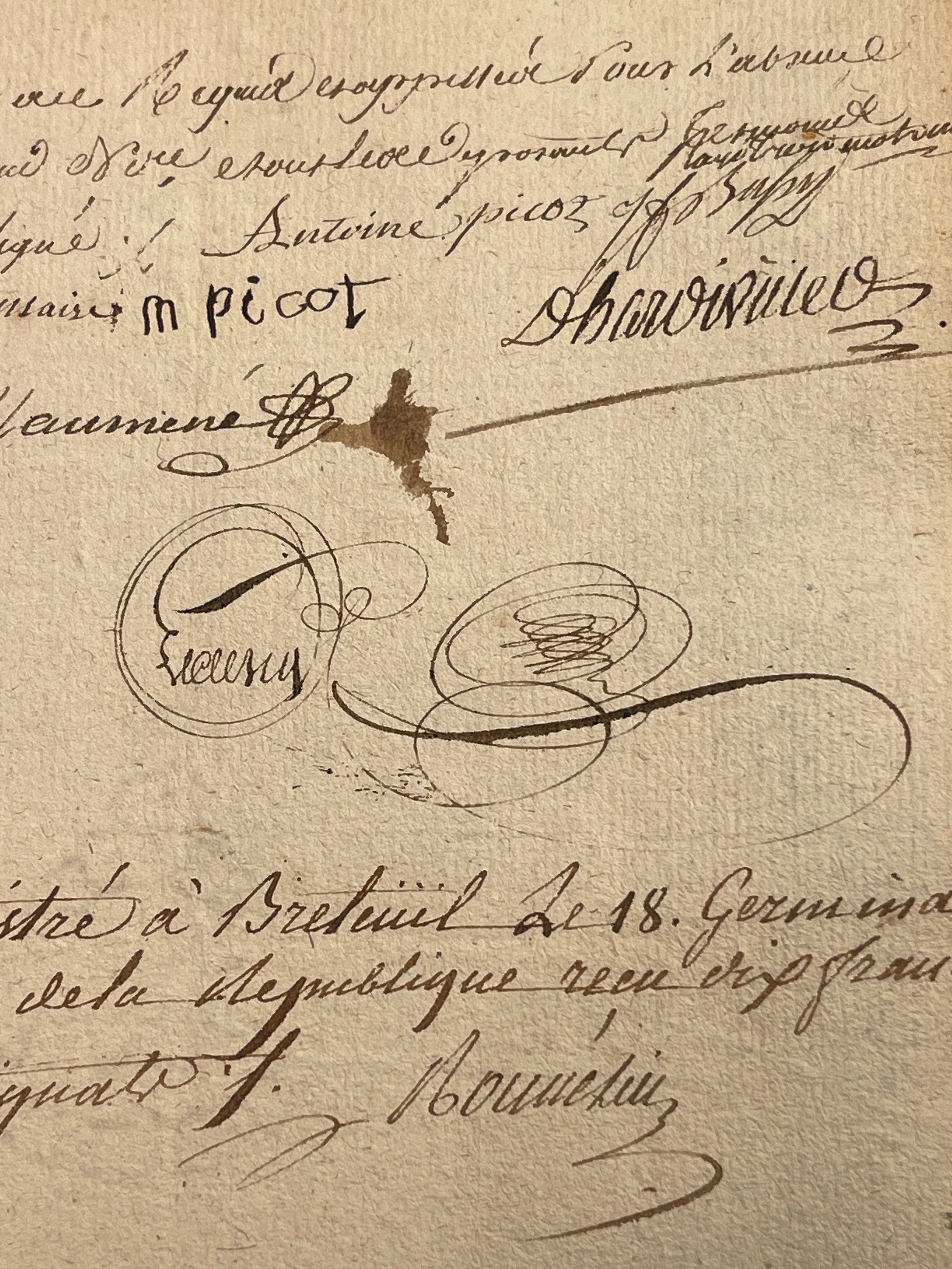 Original 1700's ORANGE/RED Stamped Antique French Script Document Pages