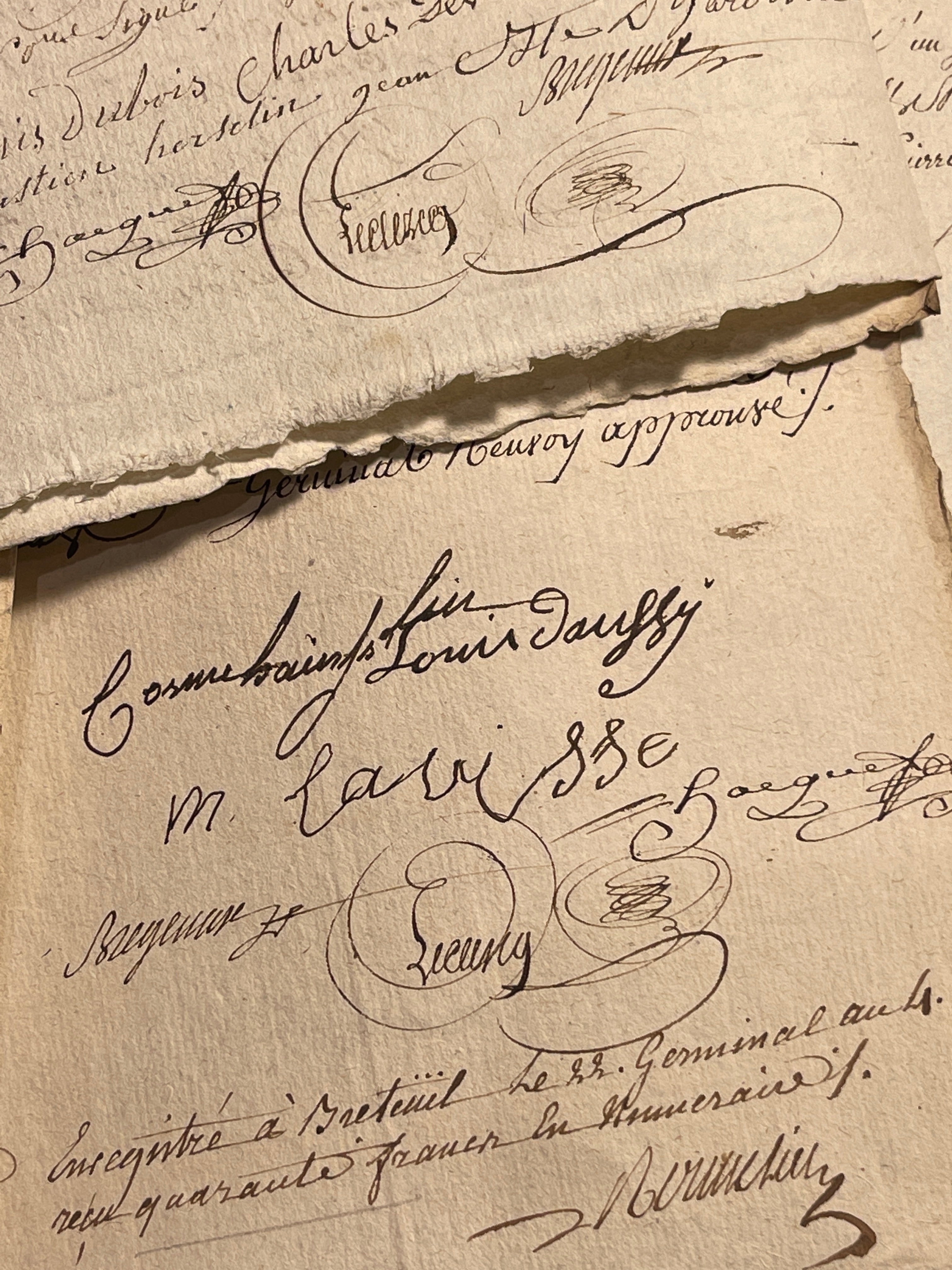 Original 1700's ORANGE/RED Stamped Antique French Script Document Pages