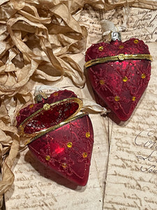 Bejeweled Glass Heart Locket Ornament