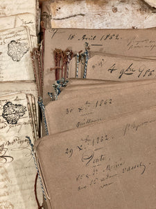 Antique 1860's French Calligraphy Pages with Candy Cane Cord Piping in original folders