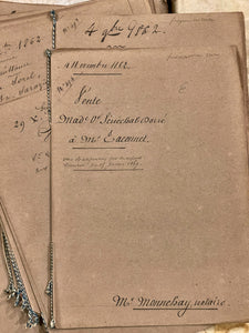 Antique 1860's French Calligraphy Pages with Candy Cane Cord Piping in original folders