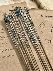 Antique 1860's French Calligraphy Pages with Candy Cane Cord Piping in original folders