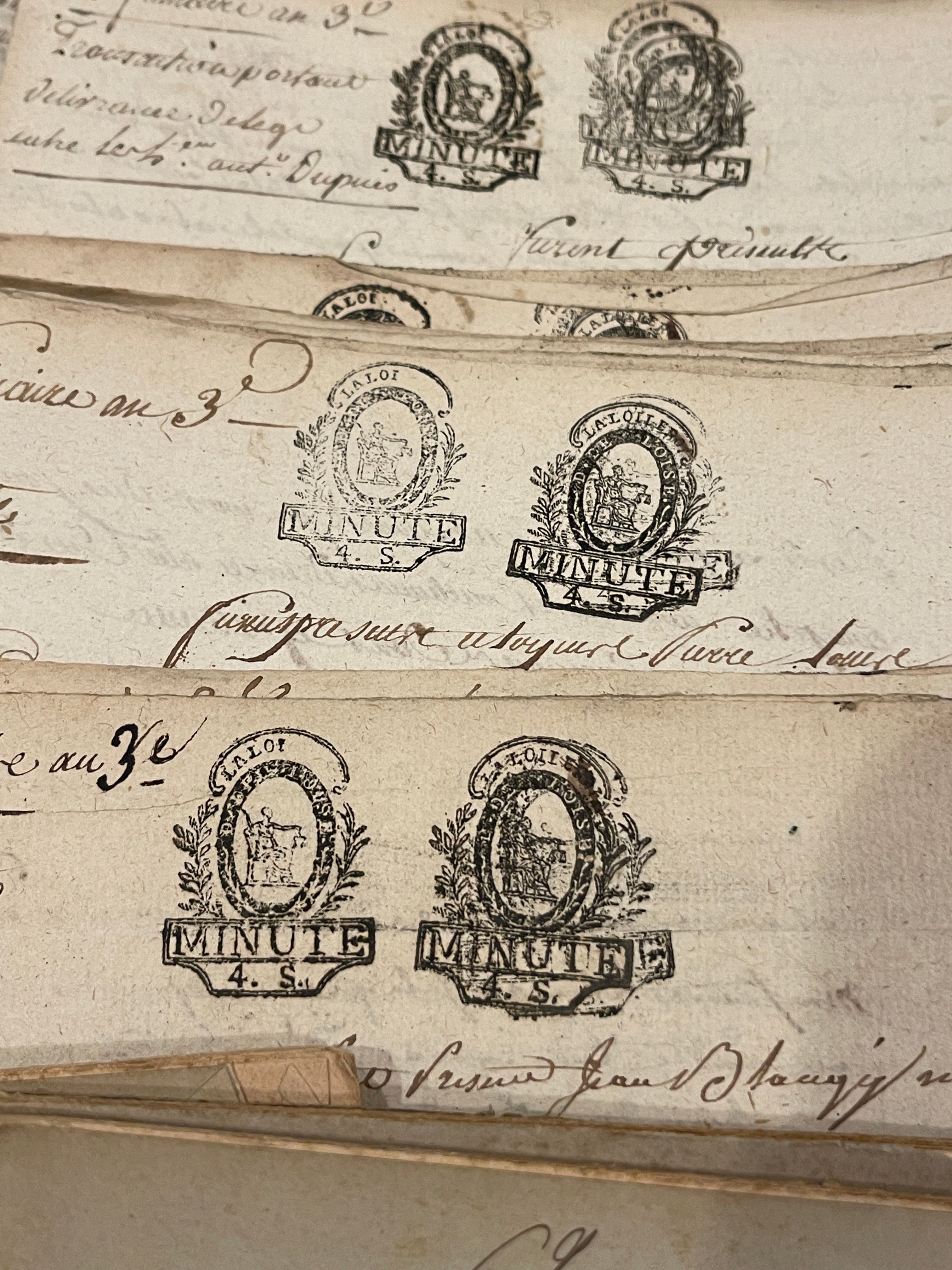 STUNNING 1700's Double Stamped Antique French Script Document Pages