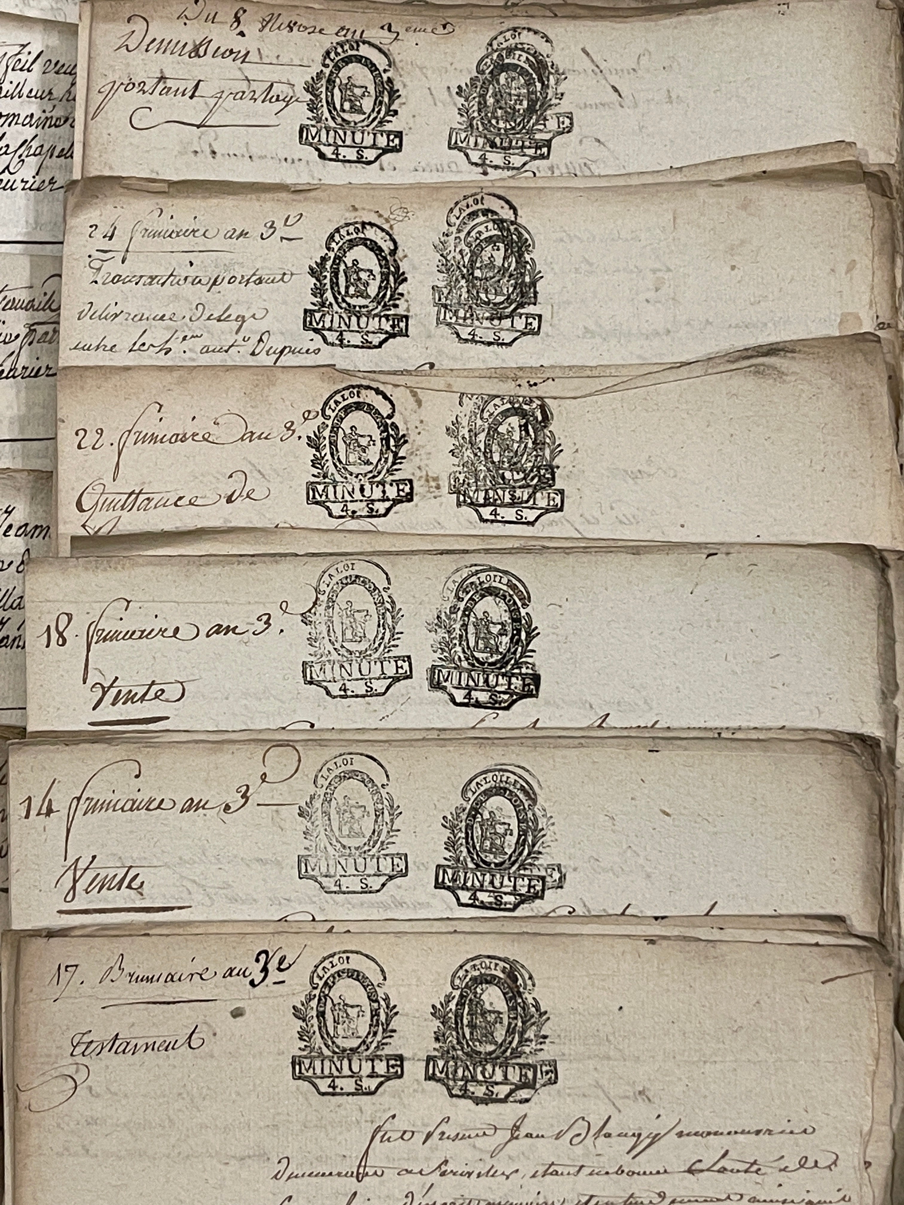 STUNNING 1700's Double Stamped Antique French Script Document Pages