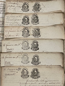 STUNNING 1700's Double Stamped Antique French Script Document Pages