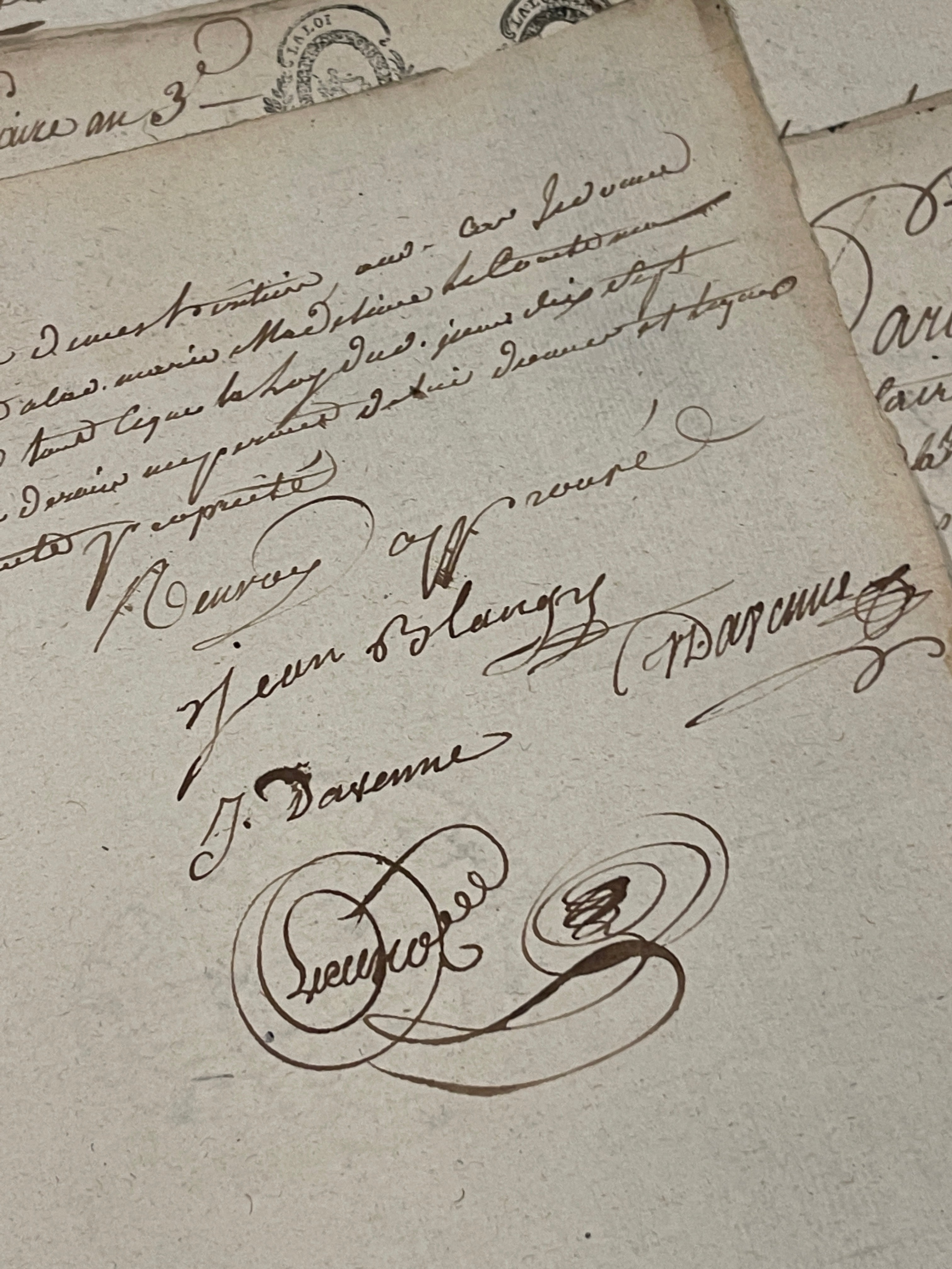 STUNNING 1700's Double Stamped Antique French Script Document Pages