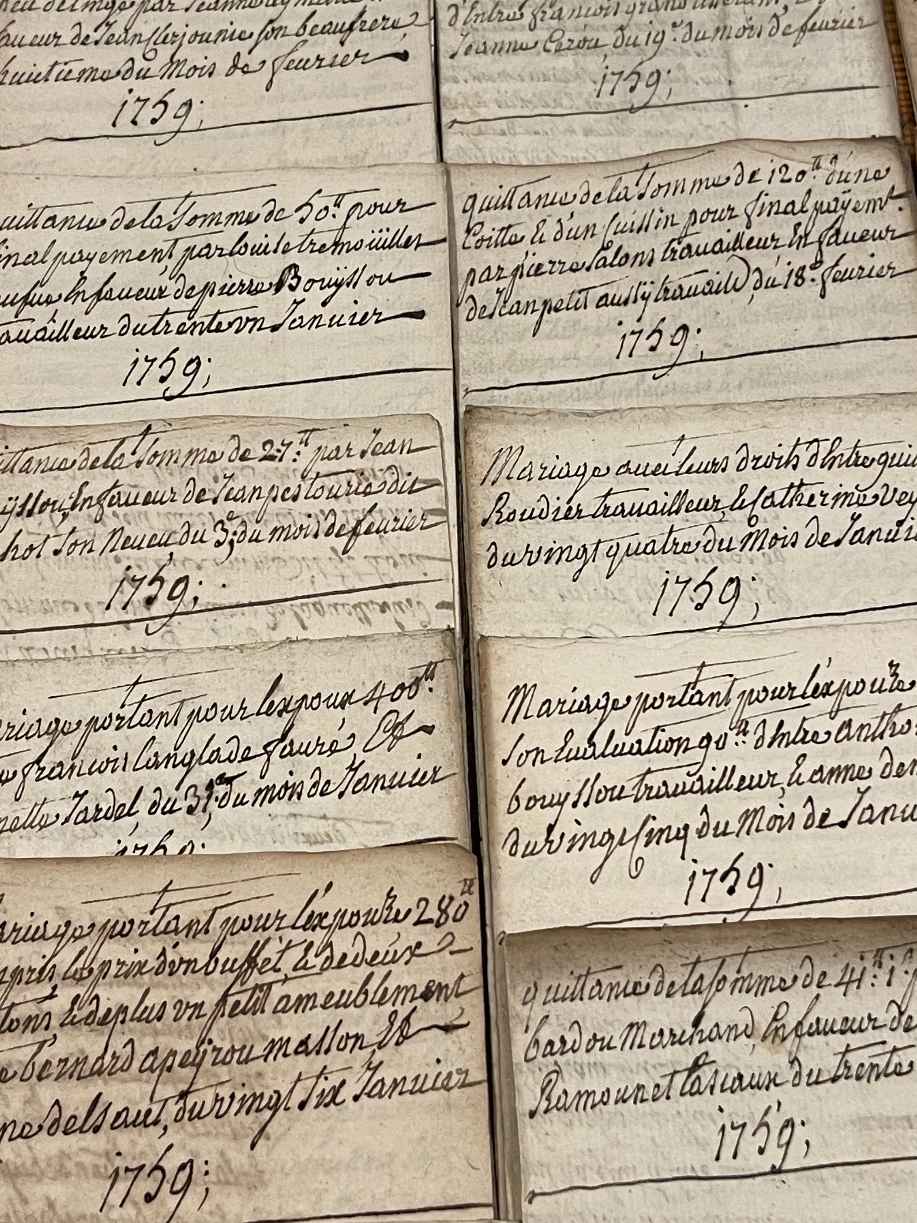Original 1759's Stamped Antique French Script Document Pages