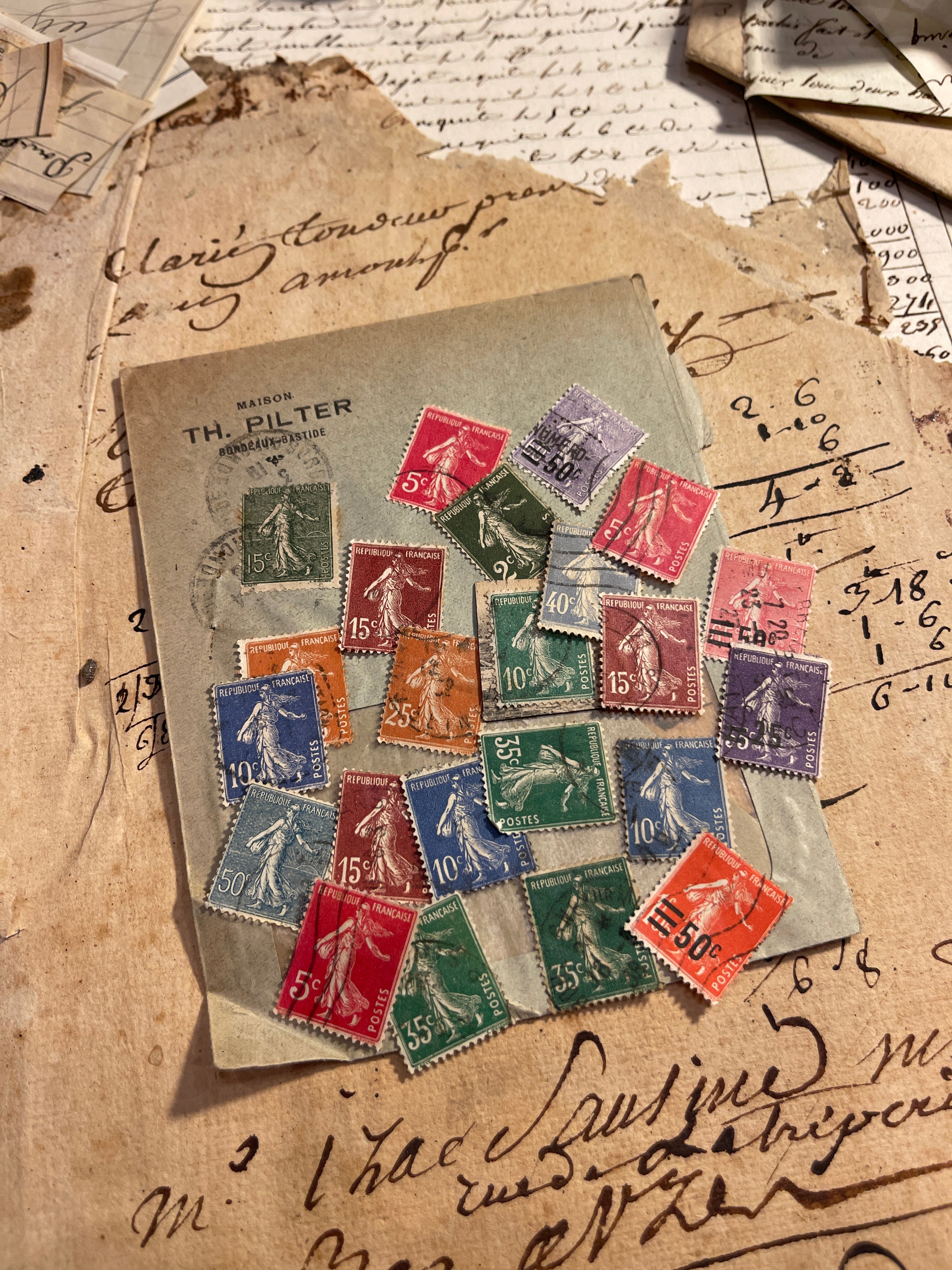 Rare Antique French Envelope with Stamps