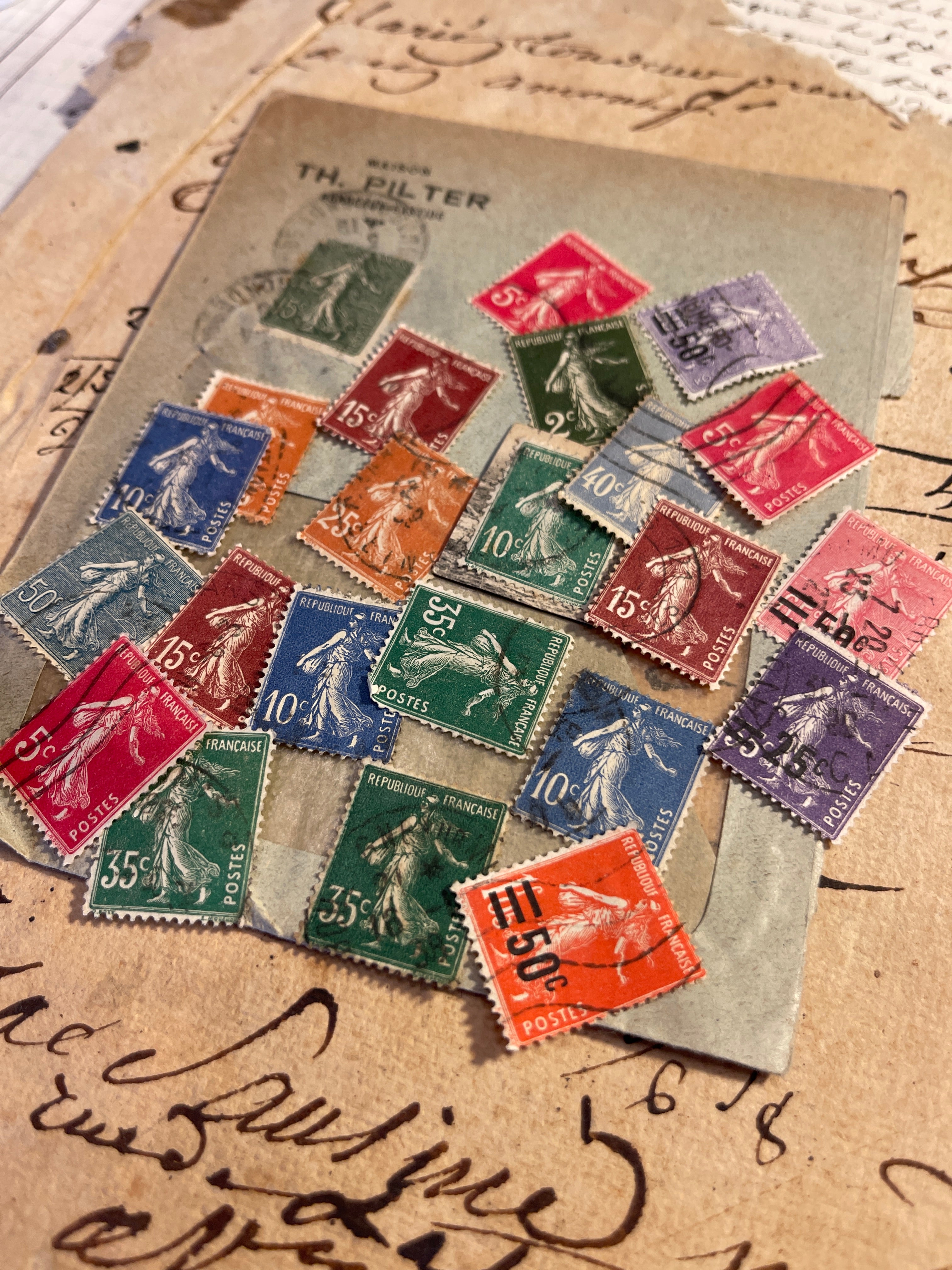 Rare Antique French Envelope with Stamps