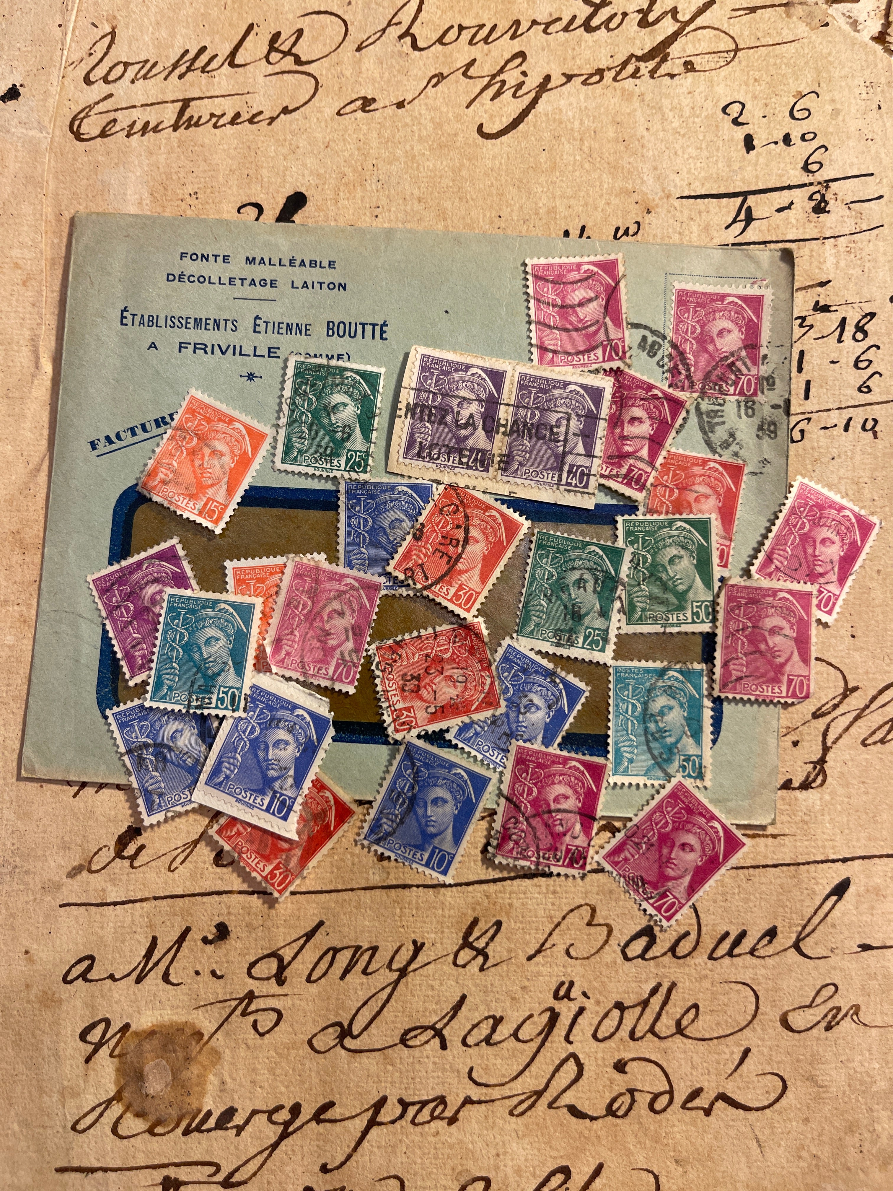 Rare Antique French Envelope with Stamps