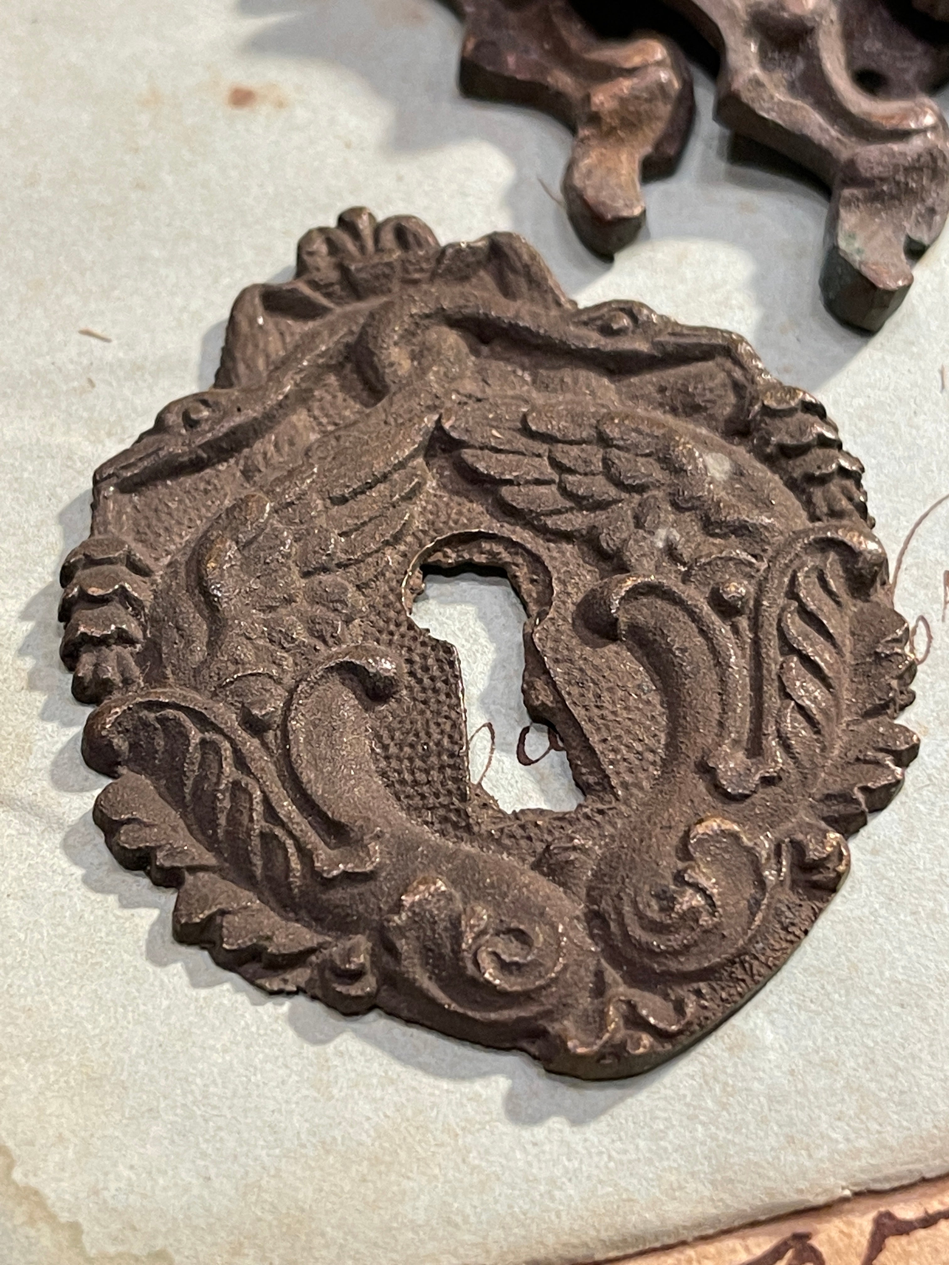 Ornate Antique French Escutcheons Keyhole Hardware