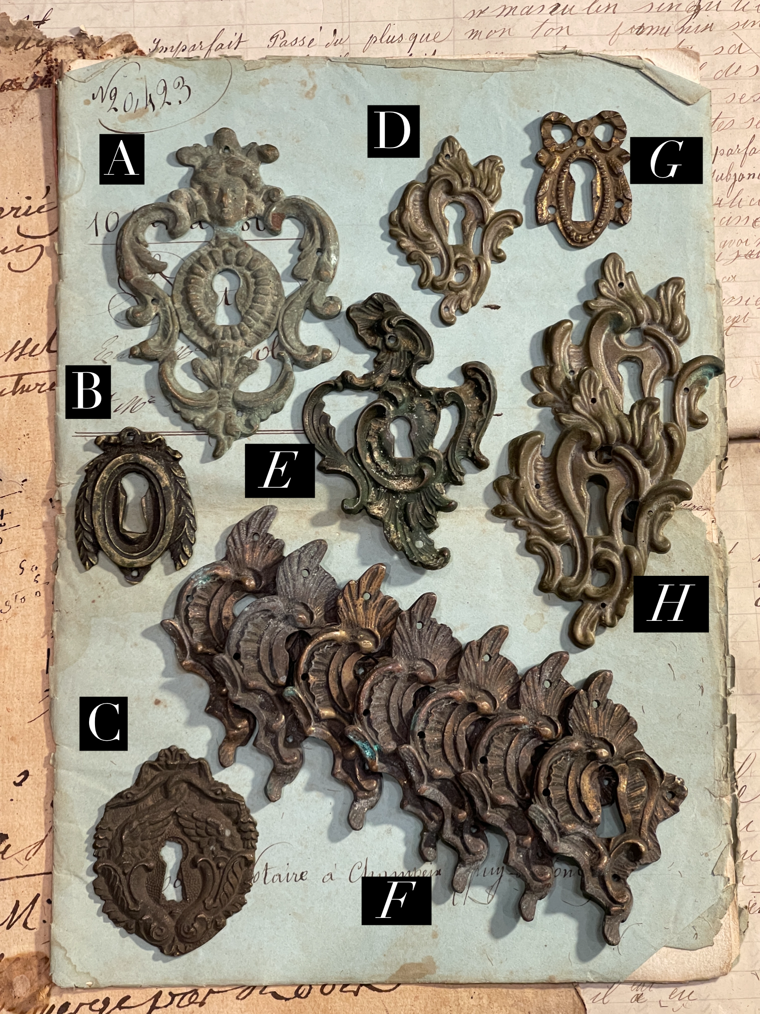 Ornate Antique French Escutcheons Keyhole Hardware