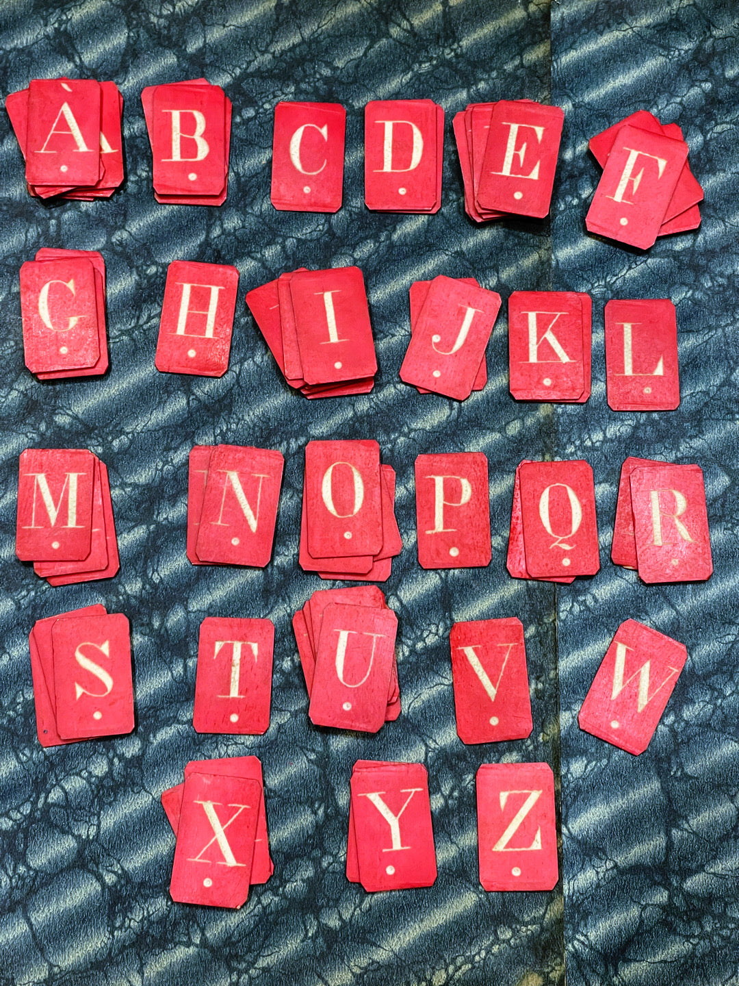 RARE 19th C Antique RED French Bone Alphabet Letters - Findings from France