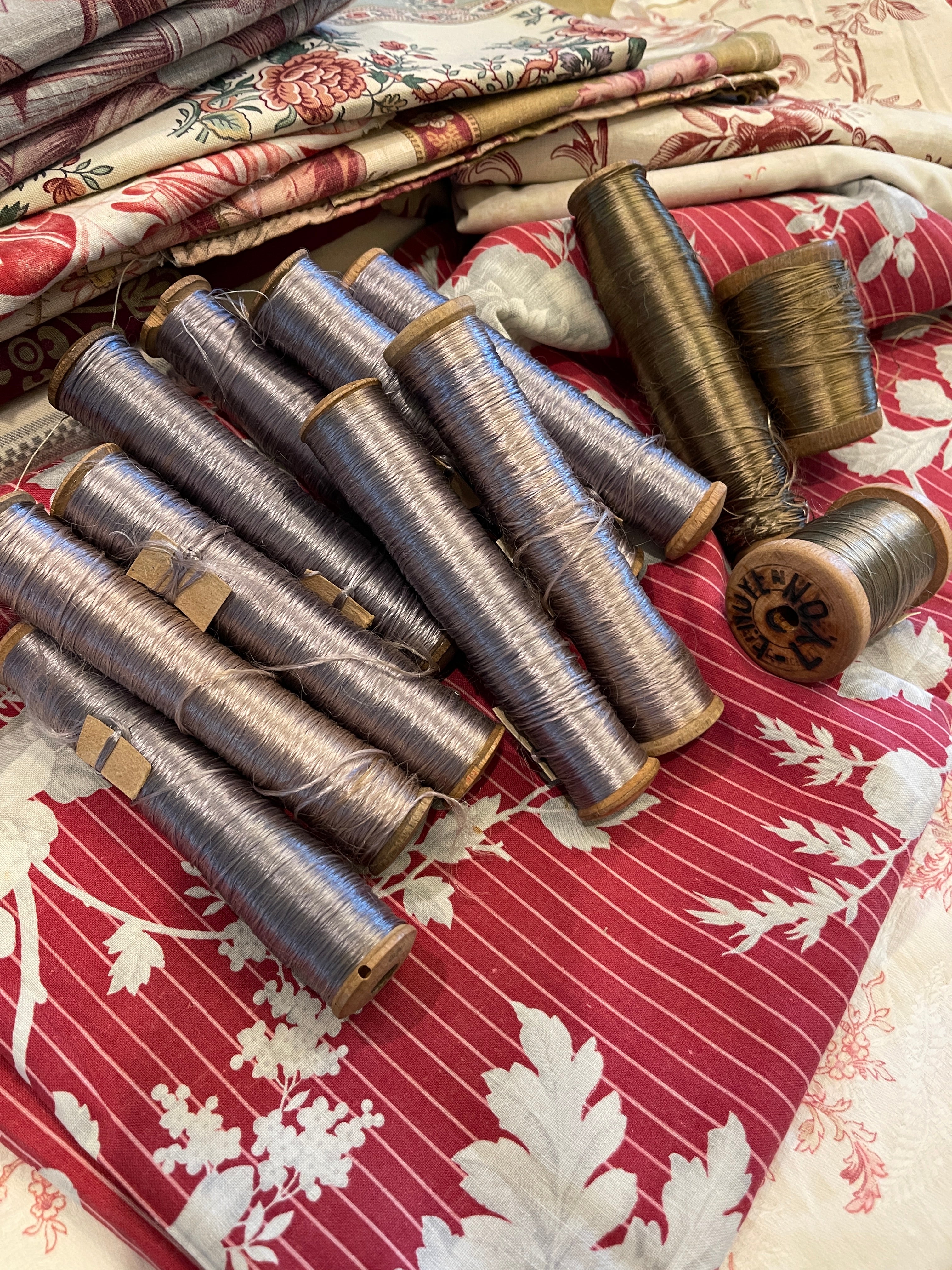 Antique French Silk Thread on Wooden Spools