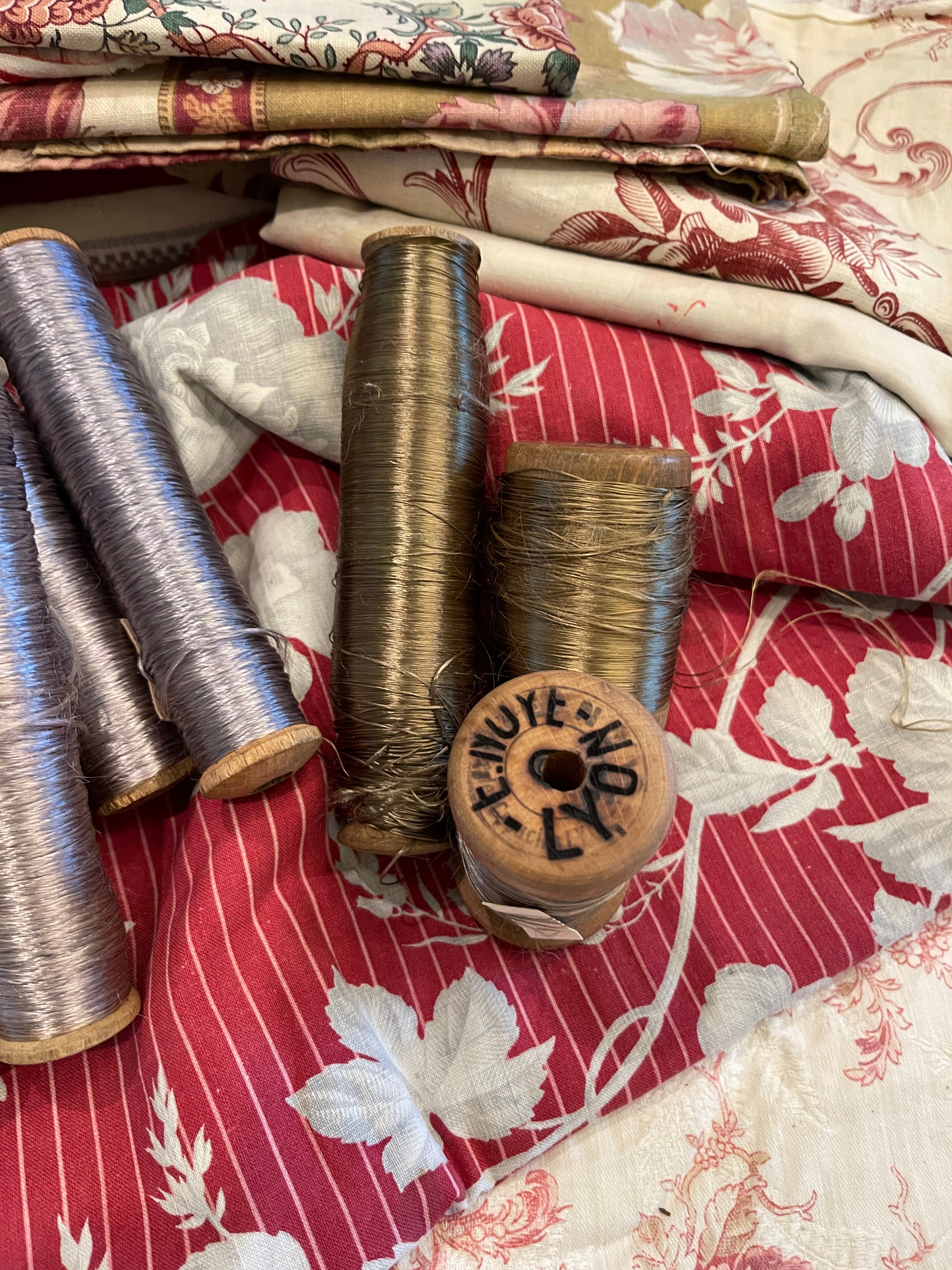 Antique French Silk Thread on Wooden Spools