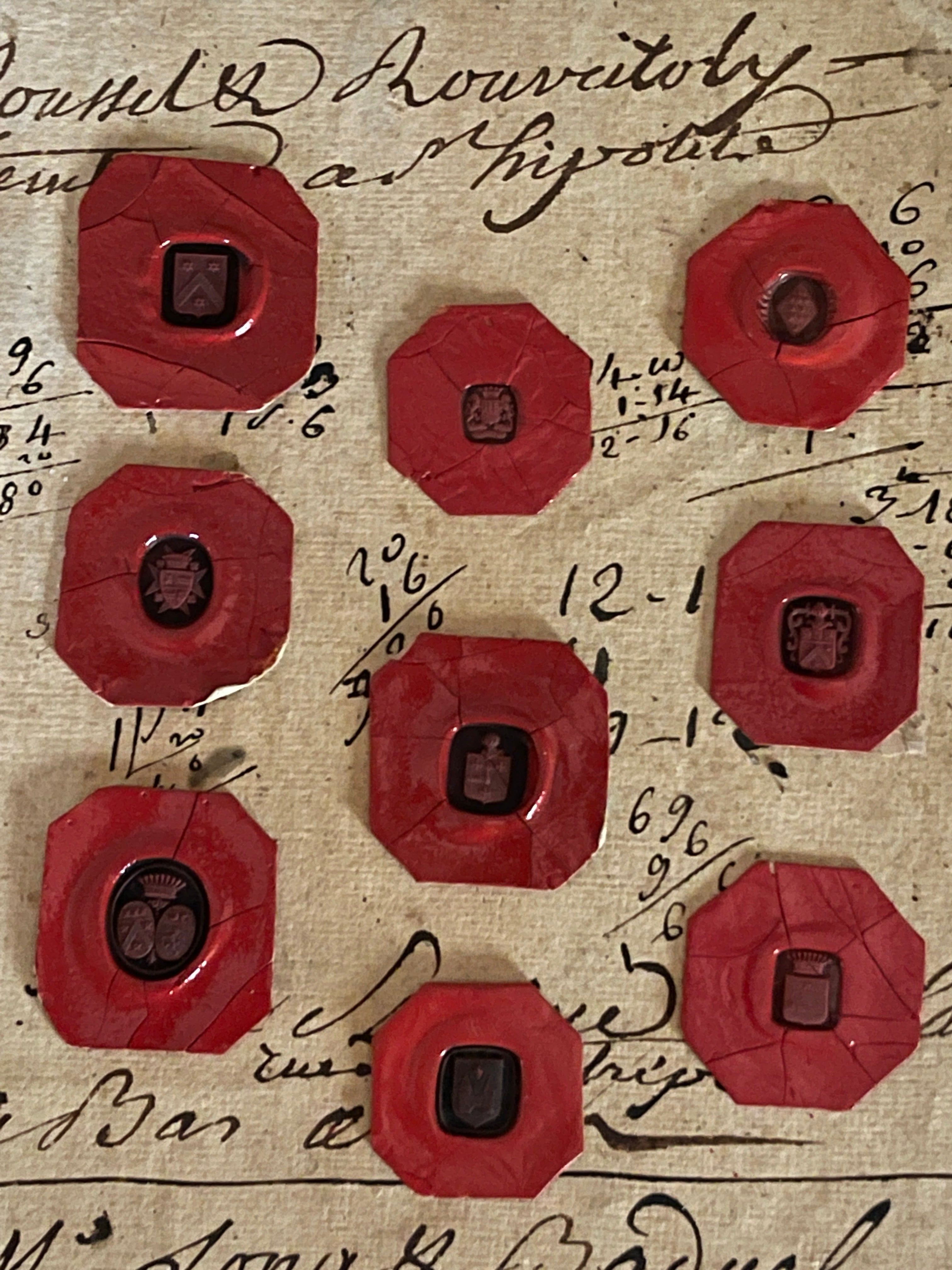 Lovely, Rare French Red Wax Seal Impressions - A