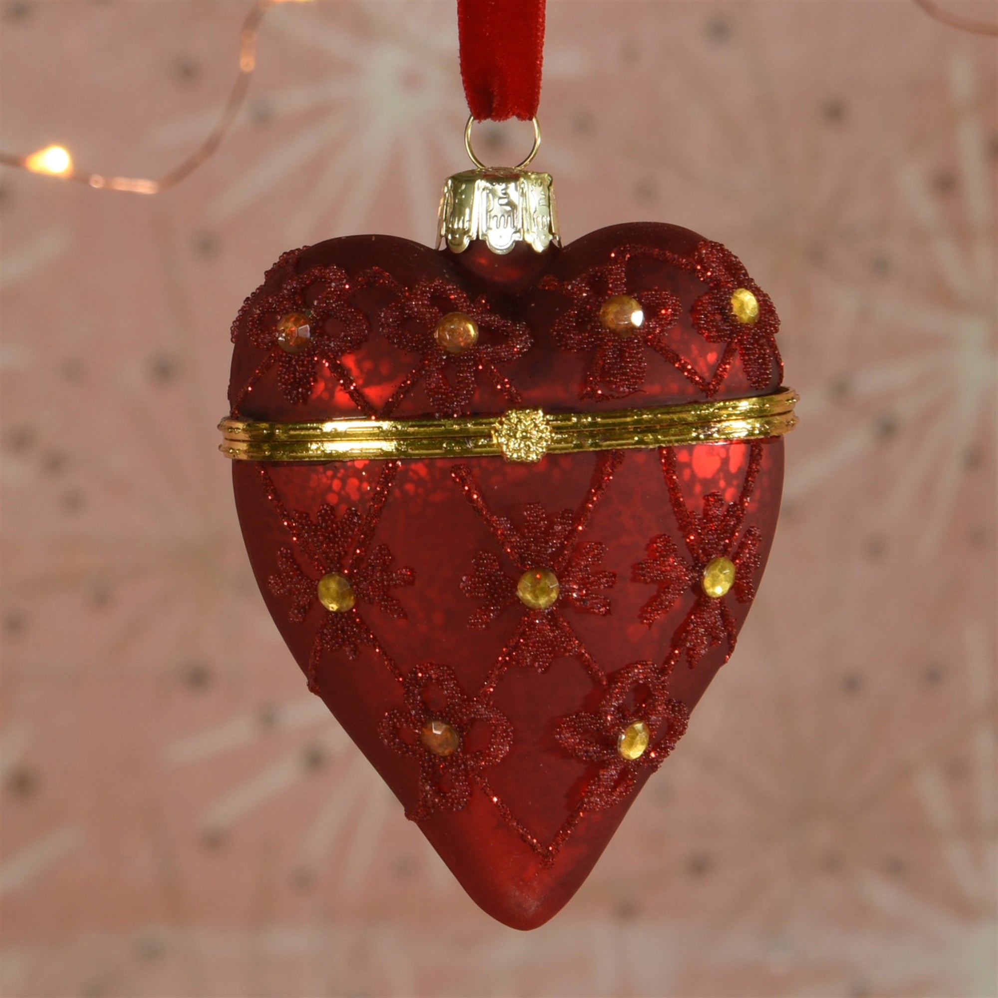 Bejeweled Glass Heart Locket Ornament