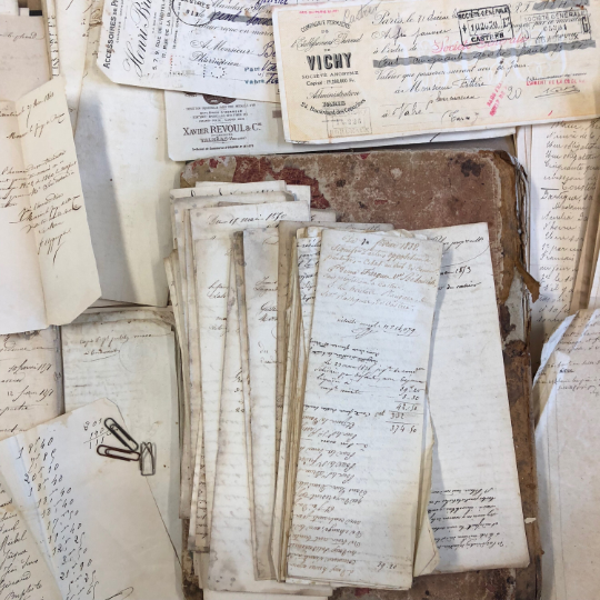 STUNNING Antique French Script Document Page