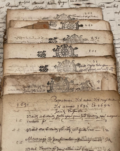 Original 1600's Stamped Antique French Script Document Pages