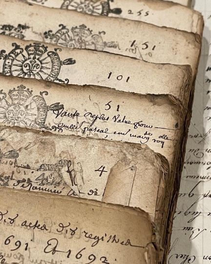 Original 1600's Stamped Antique French Script Document Pages