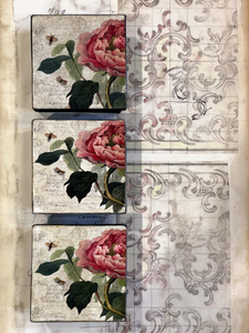 4" French Rose Paper Mache Square Box