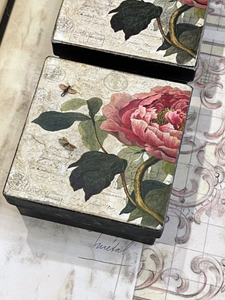 4" French Rose Paper Mache Square Box