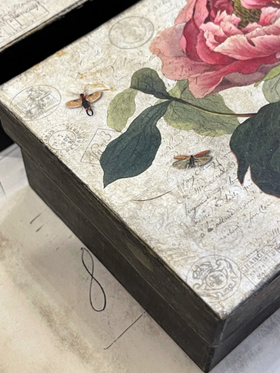 4" French Rose Paper Mache Square Box