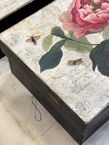 4" French Rose Paper Mache Square Box