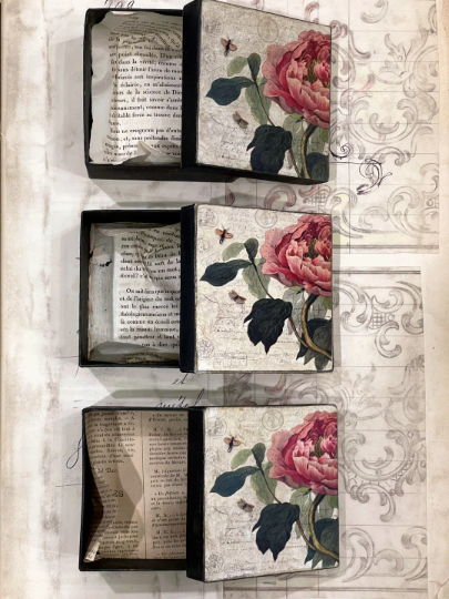 4" French Rose Paper Mache Square Box