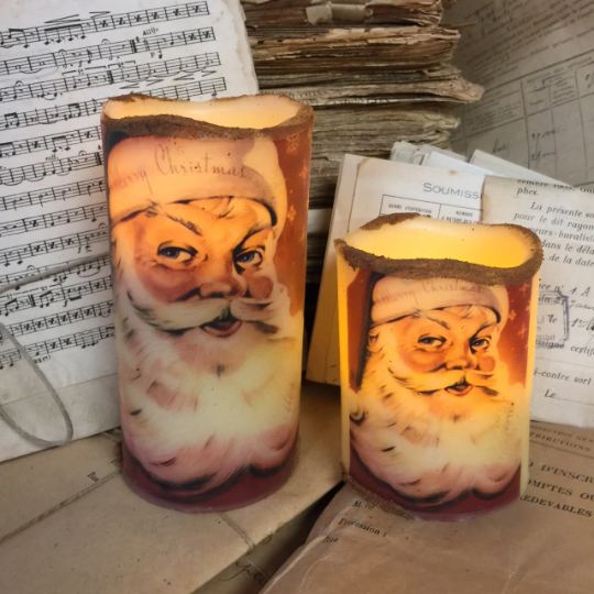 Flameless LED 4" or 6" Santa Pillar candle with timer - C48