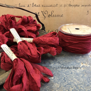 Distressed Aged Ribbon Cranberry Pudding Approximately 5 yards