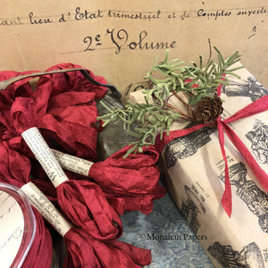 Distressed Aged Ribbon Cranberry Pudding Approximately 5 yards