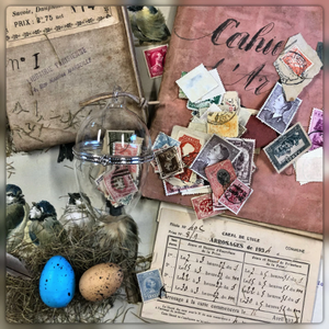 Ephemera Filled Glass Egg with Cord Hanger