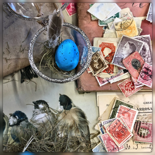 Ephemera Filled Glass Egg with Cord Hanger