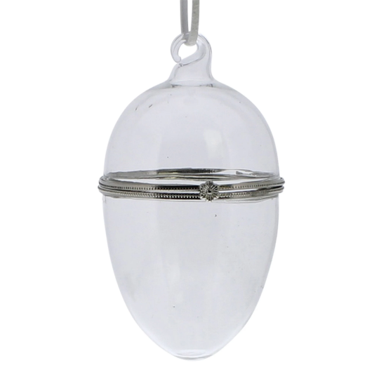Ephemera Filled Glass Egg with Cord Hanger