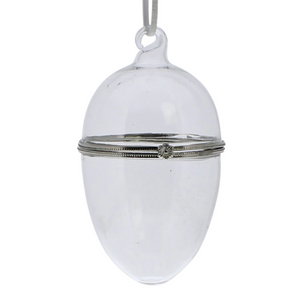Ephemera Filled Glass Egg with Cord Hanger