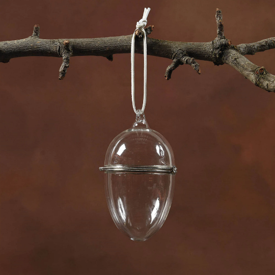 Ephemera Filled Glass Egg with Cord Hanger