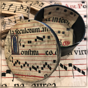 3" Illuminated Gregorian Chant Music Paper Mache Round Boxes